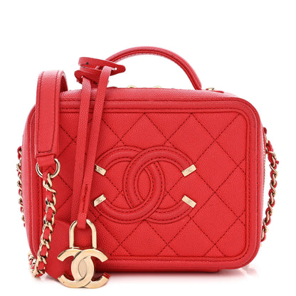 Chanel Caviar Quilted Small CC Filigree Vanity Case Red 1 of 15