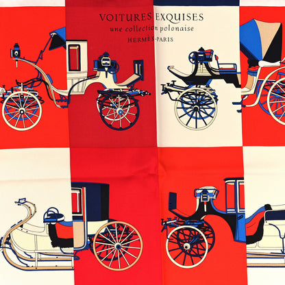 Hermes Silk Voitures Exquises Scarf 90 Rouge Creme Bleu 2 of 4