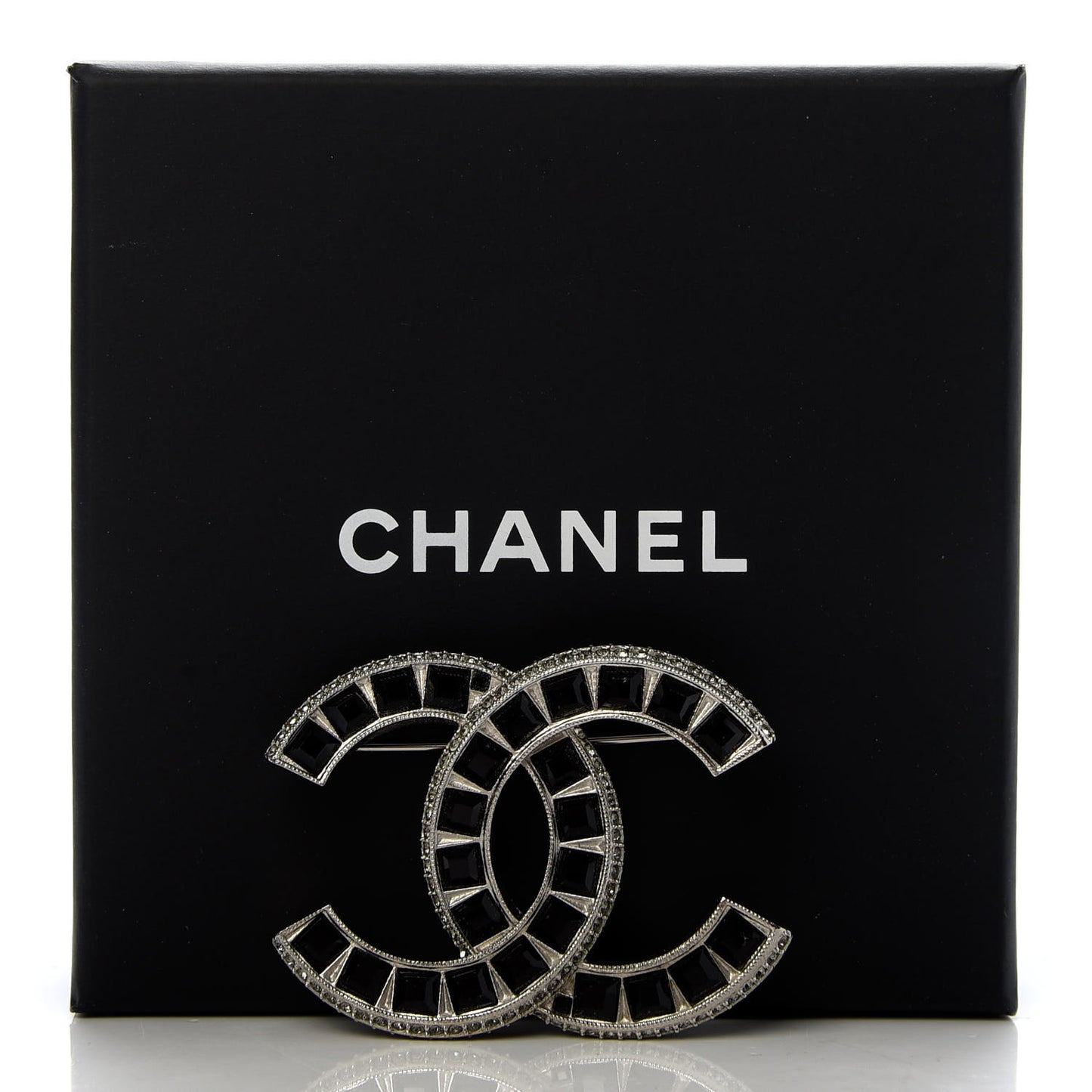 Baguette Crystal CC Brooch Silver Black