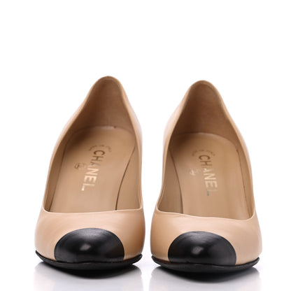 Chanel Lambskin Cap Toe CC Pumps 37 Beige Black 2 of 15