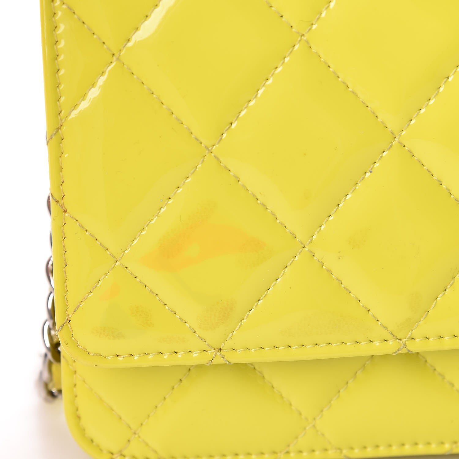 Chanel Patent Quilted Wallet On Chain WOC Yellow 17 of 20