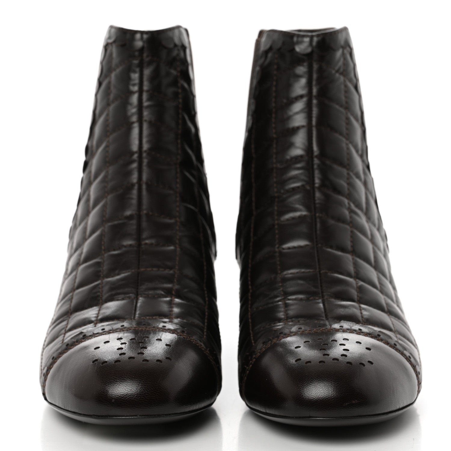 Chanel Lambskin Quilted Cap Toe CC Ankle Boots 36 Dark Brown 2 of 8