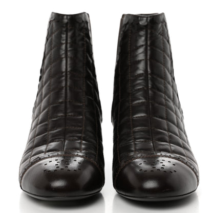 Chanel Lambskin Quilted Cap Toe CC Ankle Boots 36 Dark Brown 2 of 8