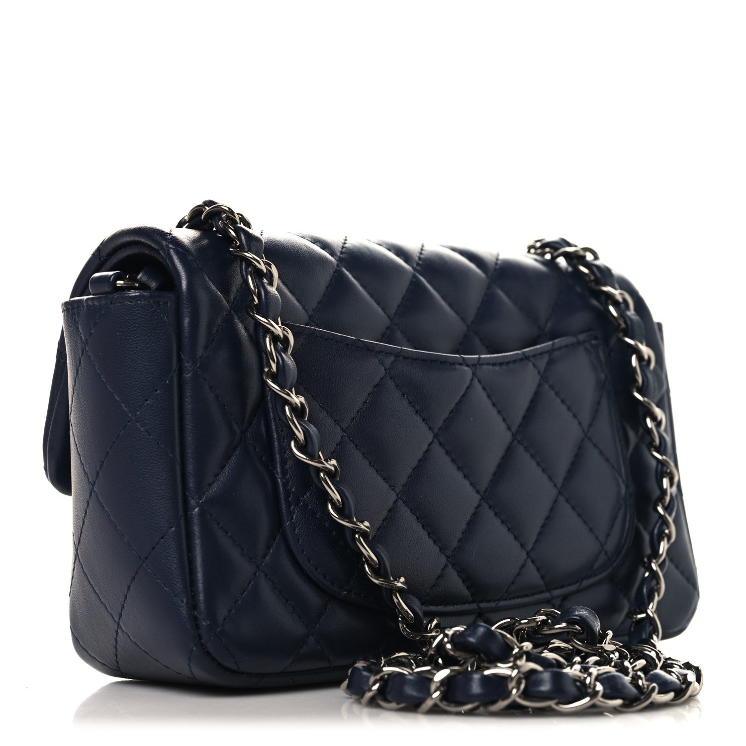 Chanel Lambskin Quilted Mini Rectangular Flap Dark Navy Blue 3 of 10