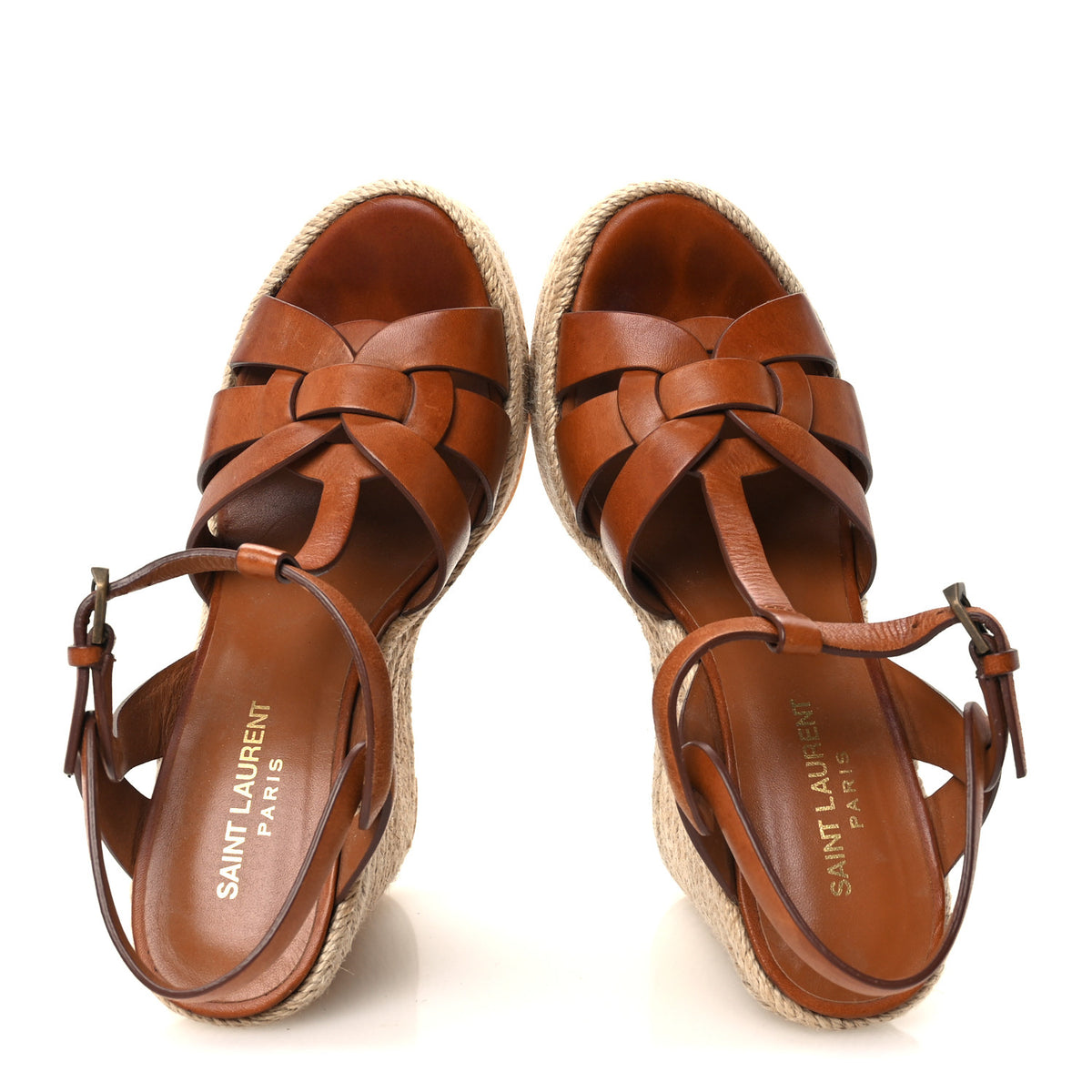 Saint Laurent Calfskin Tribute 95 Platform Espadrille Wedge Sandals 37 Brown 2 of 12
