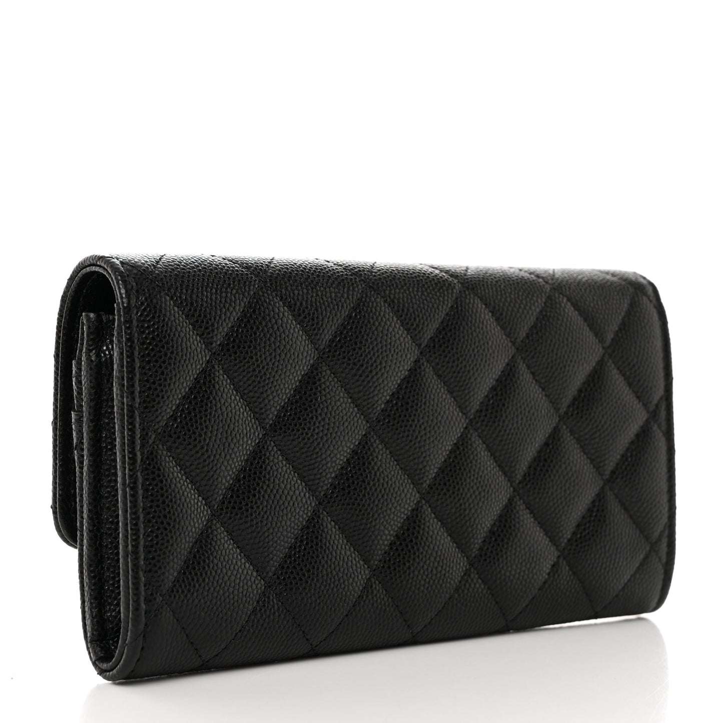 Caviar Quilted Crystal CC Large Gusset Flap Wallet Black