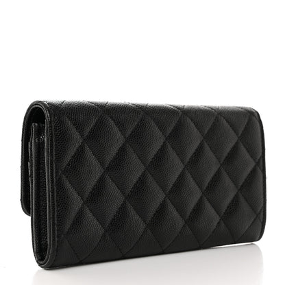 Chanel Caviar Quilted Crystal CC Large Gusset Flap Wallet Black 3 of 8