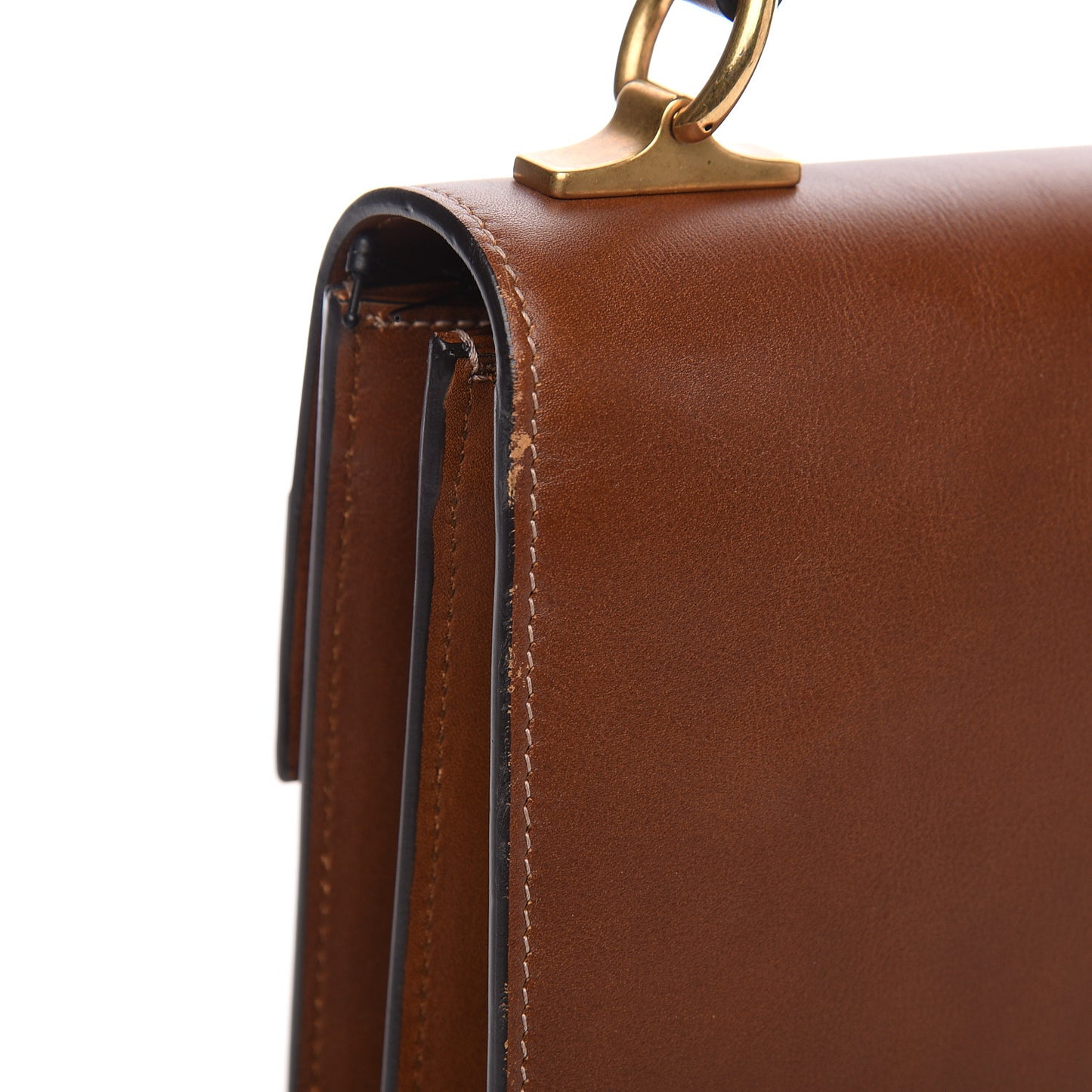 Calfskin Medium Cat Lock Top Handle Bag Brown