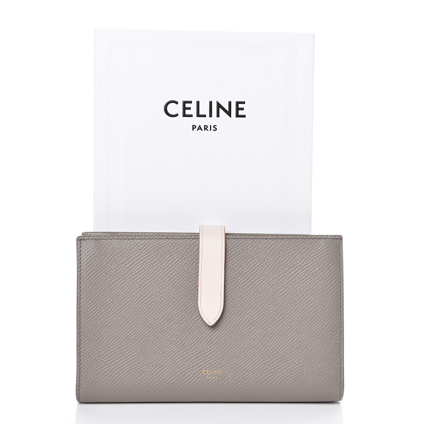 Grained Calfskin Large Multifunction Strap Wallet Grey Vintage Pink