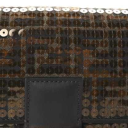 Fendi Fabric Jacquard Paillettes Vitello Seta FF 1974 Baguette Testa di Moro Real Ebano 7 of 9