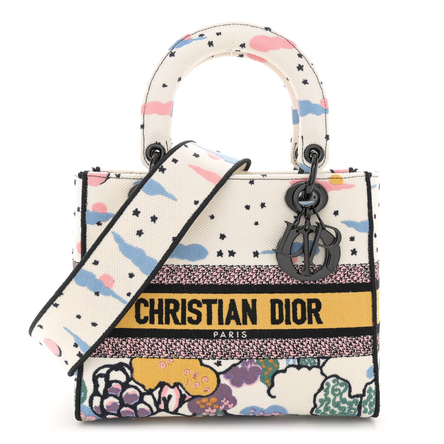 Christian Dior Canvas Embroidered Ciel De Reve Medium Lady D-Lite Latte Multicolor 1 of 11
