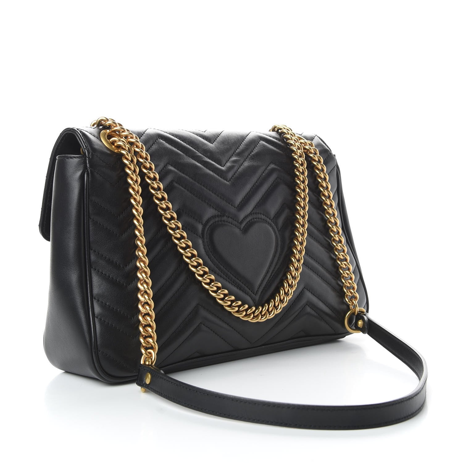 Gucci Calfskin Matelasse Medium GG Marmont Shoulder Bag Black 4 of 11