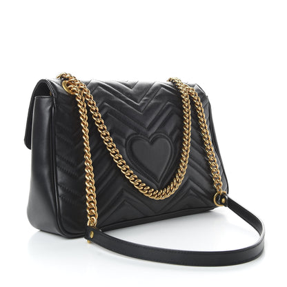 Gucci Calfskin Matelasse Medium GG Marmont Shoulder Bag Black 4 of 11