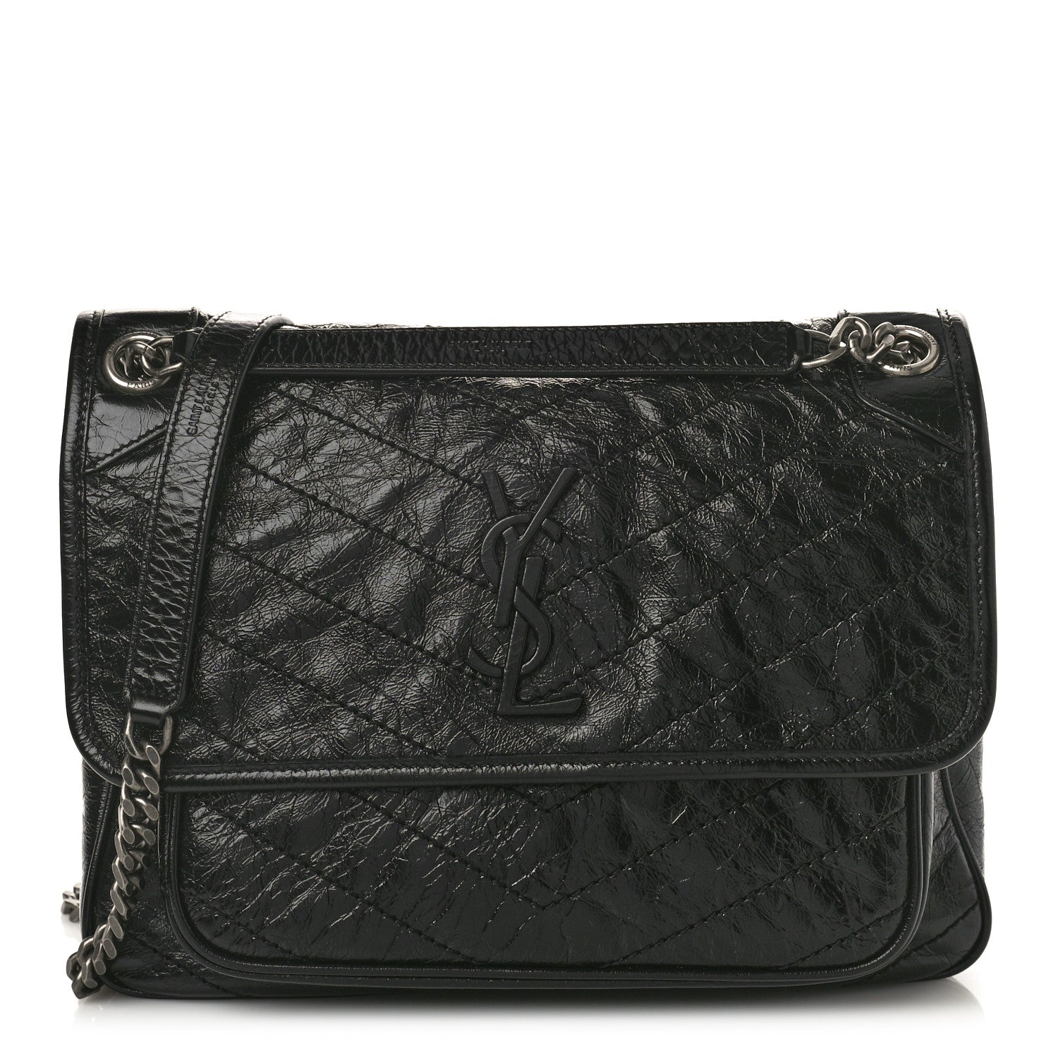 Saint Laurent Crinkled Calfskin Matelasse Monogram Medium Niki Chain Satchel Black 1 of 10