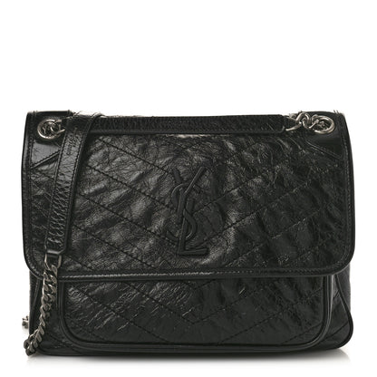 Saint Laurent Crinkled Calfskin Matelasse Monogram Medium Niki Chain Satchel Black 1 of 10