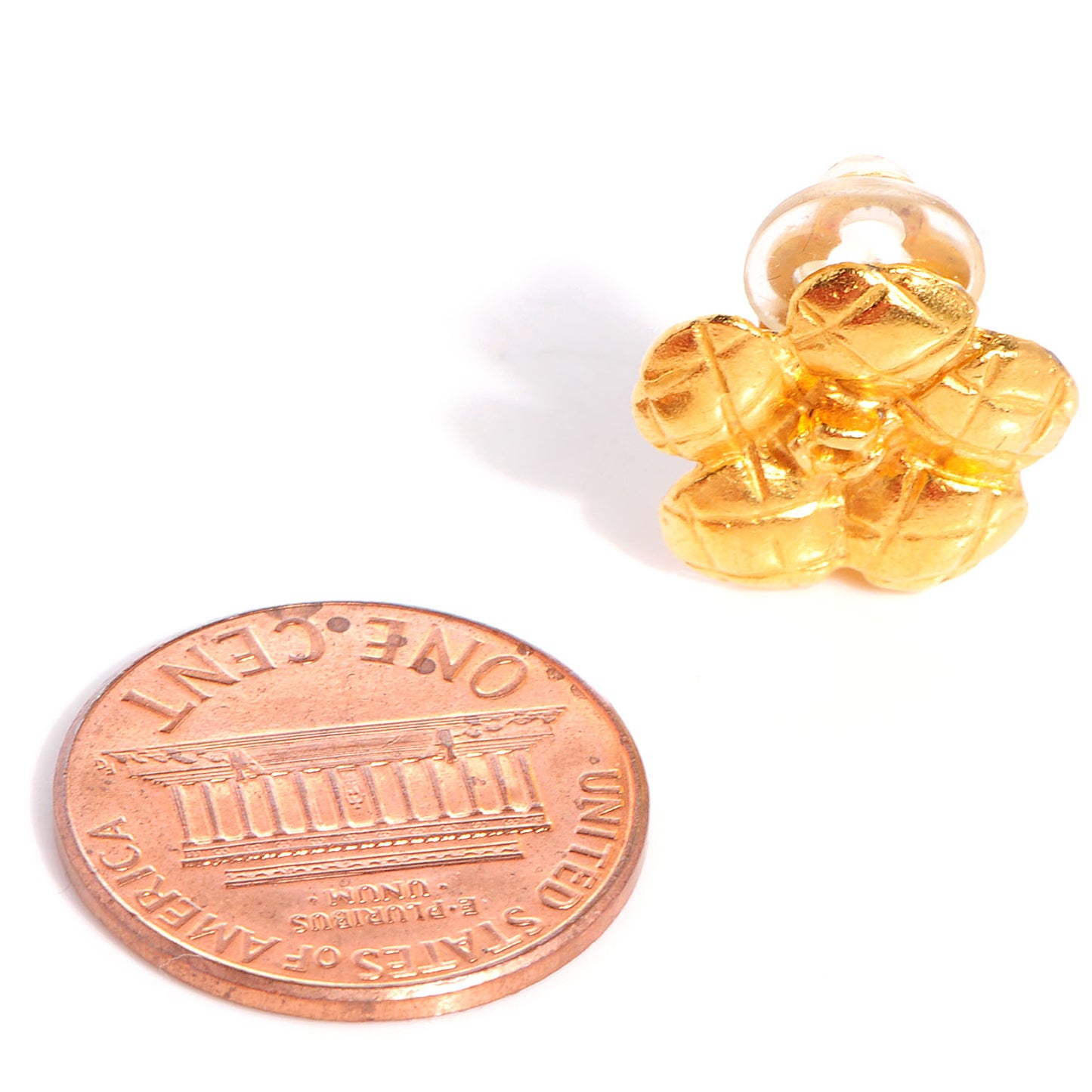Quilted Camellia CC Clip On Earrings Gold