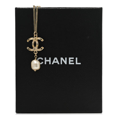 Chanel Pearl Crystal CC Pendant Necklace Gold 8 of 8