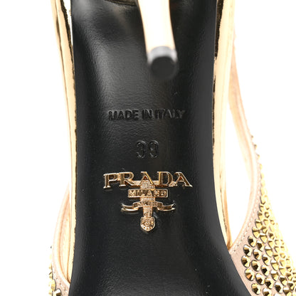 Prada Satin Crystal Triangle Logo 85mm Slingback Pumps 39 Platino 6 of 14