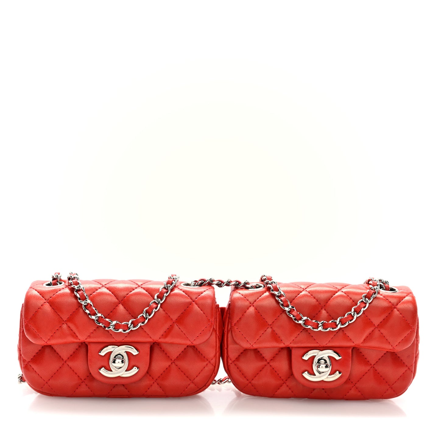 Lambskin Quilted Double Mini Flap Crossbody Red