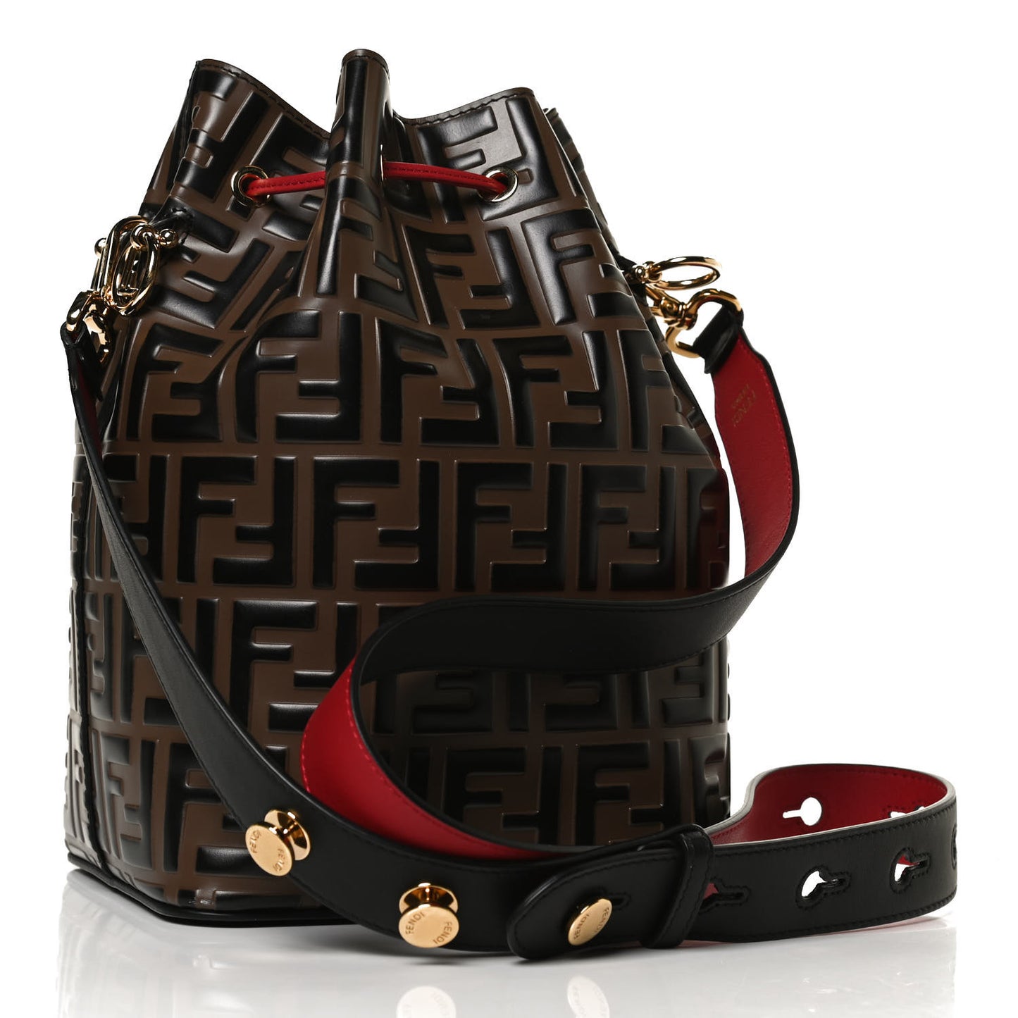 Vitello Grace F is Fendi Bi-Color FF 1974 Embossed Grande Mon Tresor Bucket Bag Maya Black Fragola