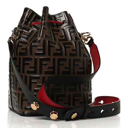 Fendi Vitello Grace F is Fendi Bi-Color FF 1974 Embossed Grande Mon Tresor Bucket Bag Maya Black Fragola 3 of 10