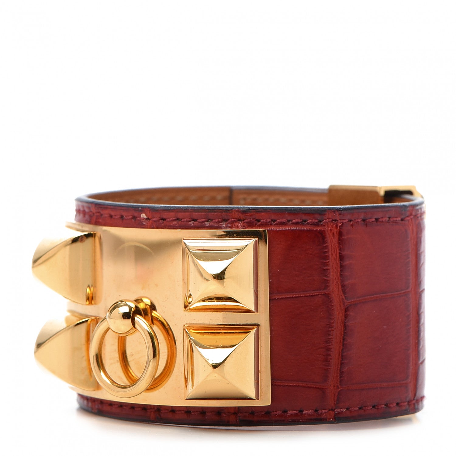Hermes Shiny Alligator Collier De Chien CDC Bracelet S Rouge H 1 of 9