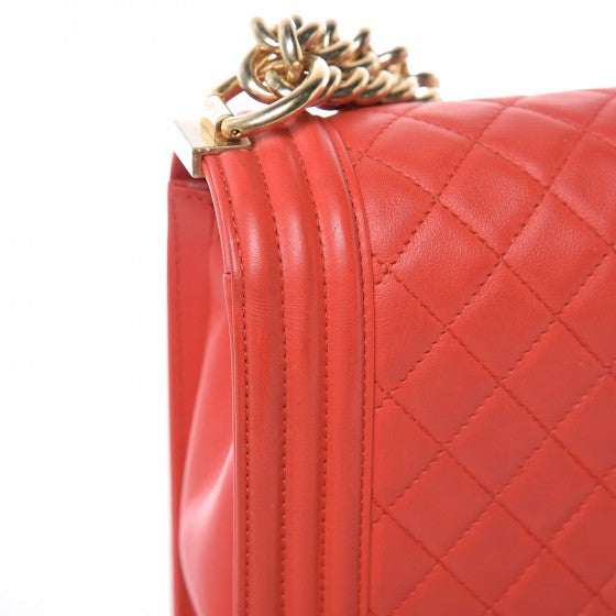 Lambskin Quilted New Medium Boy Flap Red