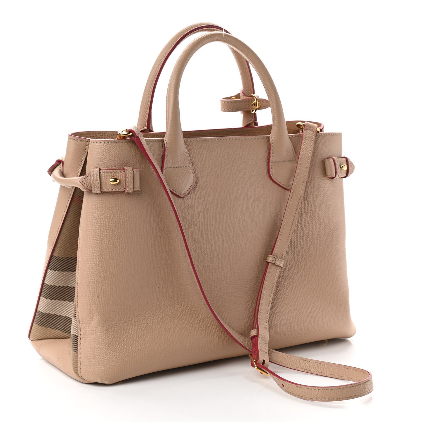 Grainy Calfskin House Check Medium Banner Tote Beige