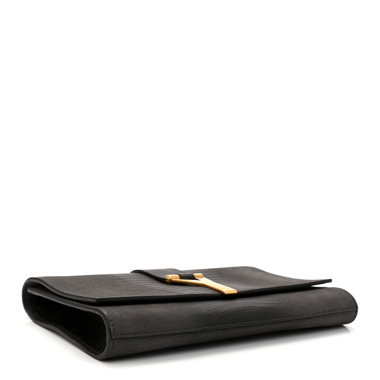 Lizard Calfskin Embossed Classic Y Ligne Clutch Gray