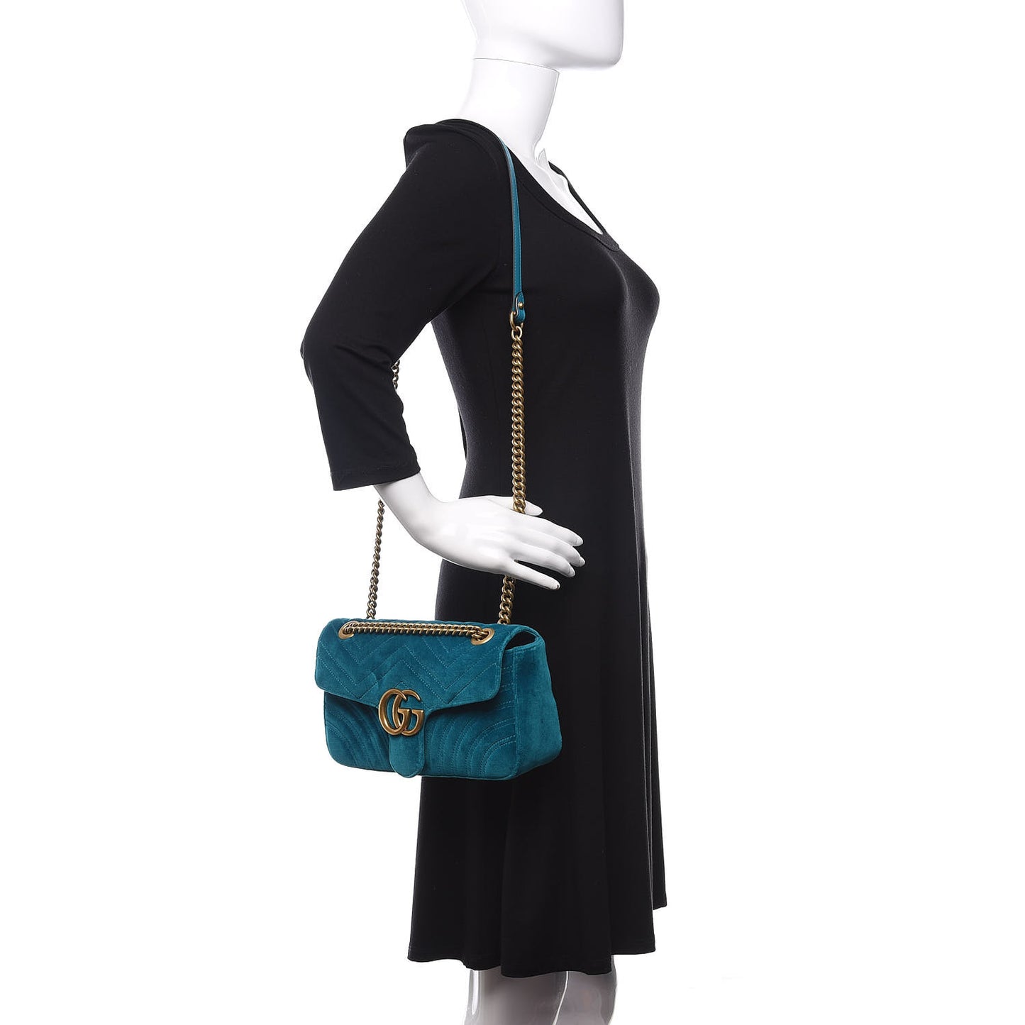 Velvet Matelasse Small GG Marmont Shoulder Bag Pavone Cyan