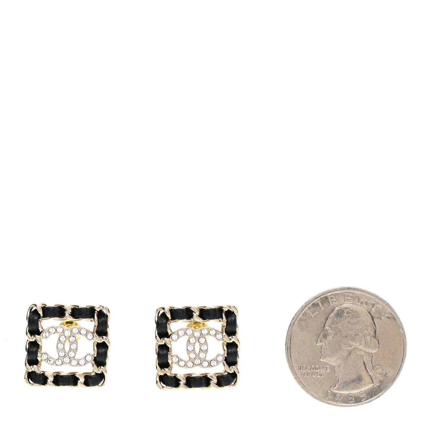 Crystal Lambskin Chain Sergeant Chanel Stud Earrings Black Gold