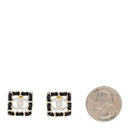 Chanel Crystal Lambskin Chain Sergeant Chanel Stud Earrings Black Gold 2 of 5