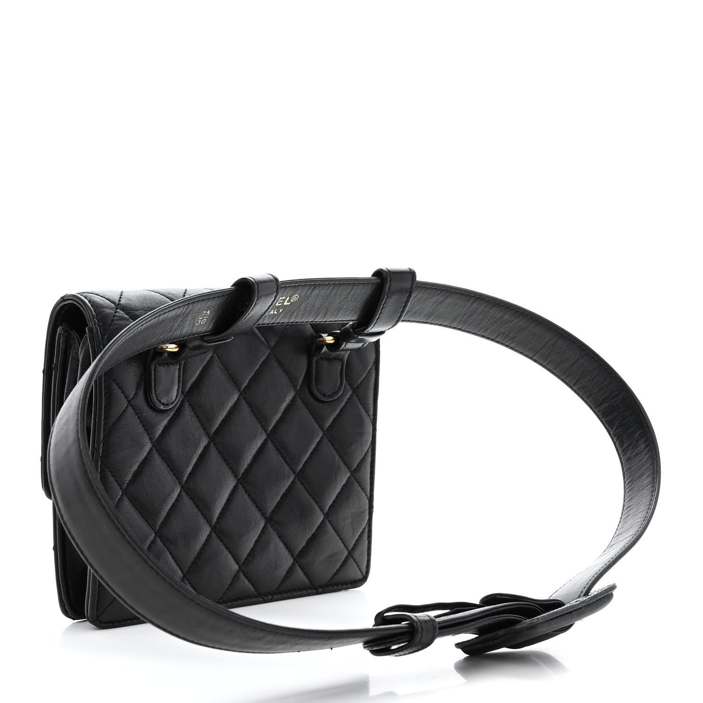 Lambskin Quilted Flap Waist Belt Bag 75 30 Black