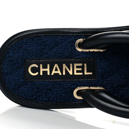 Chanel Lambskin Fabric CC Thong Sandals 38 Black Dark Navy 7 of 8
