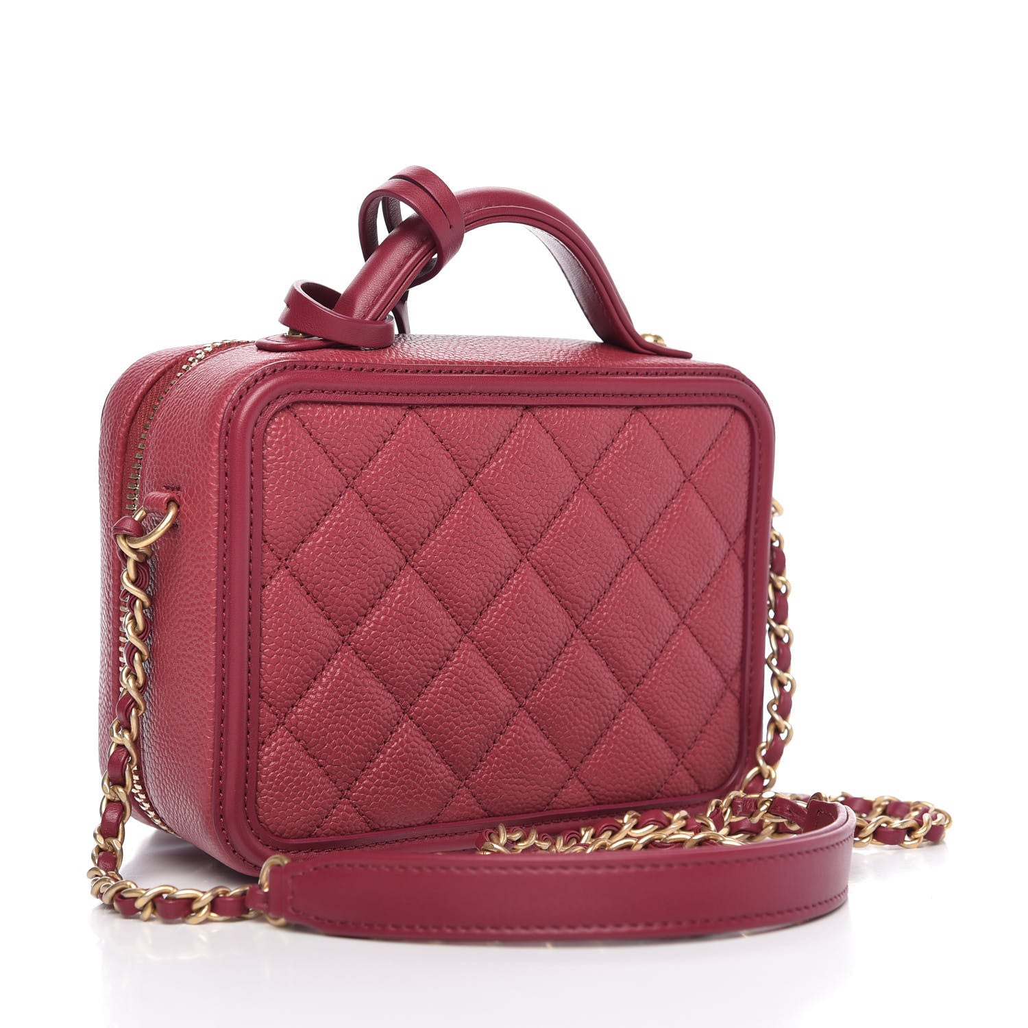 Chanel Caviar Quilted Small CC Filigree Vanity Case Burgundy 3 of 11