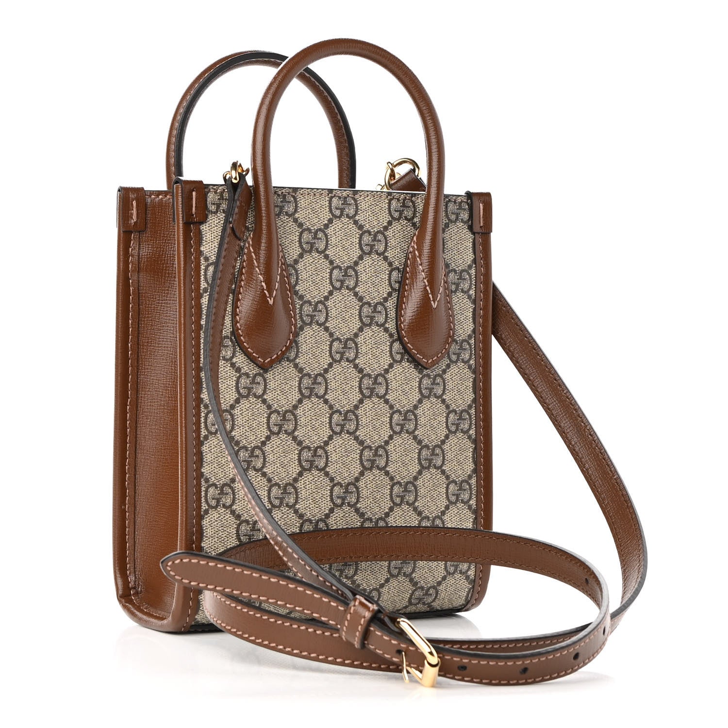 Gucci GG Supreme Monogram Azalea Calfskin Mini Retro Interlocking G Tote Bag Beige Ebony Brown Sugar 3 of 8