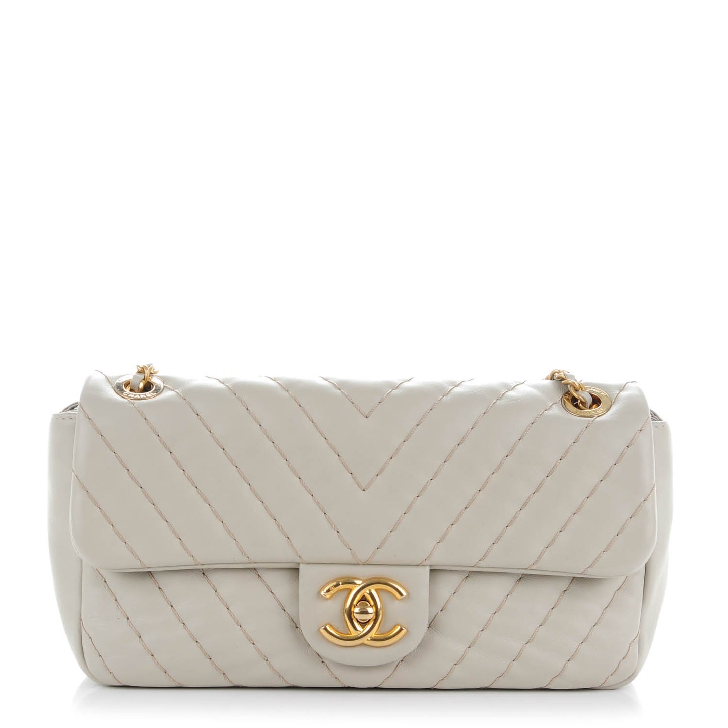 Calfskin Surpique Chevron Quilted Medium Flap Light Grey