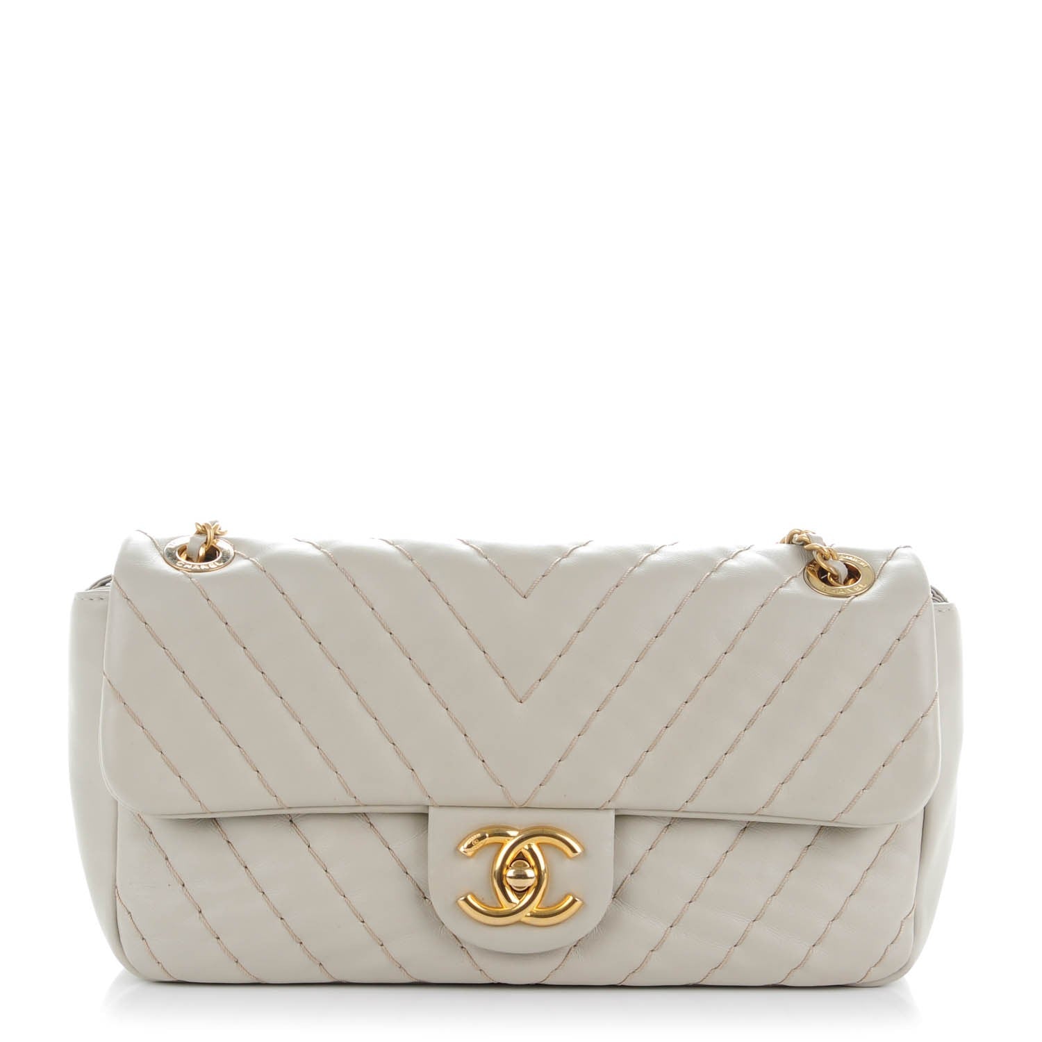 Chanel Calfskin Surpique Chevron Quilted Medium Flap Light Grey 1 of 9