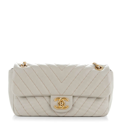 Chanel Calfskin Surpique Chevron Quilted Medium Flap Light Grey 1 of 9