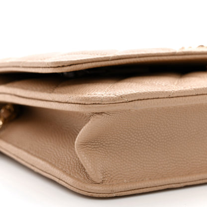 Chanel Caviar Quilted Crystal CC Wallet On Chain WOC Beige 10 of 13