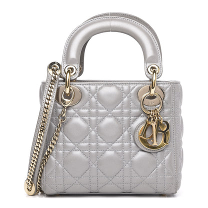 Christian Dior Metallic Lambskin Cannage Mini Lady Dior Grey 1 of 14