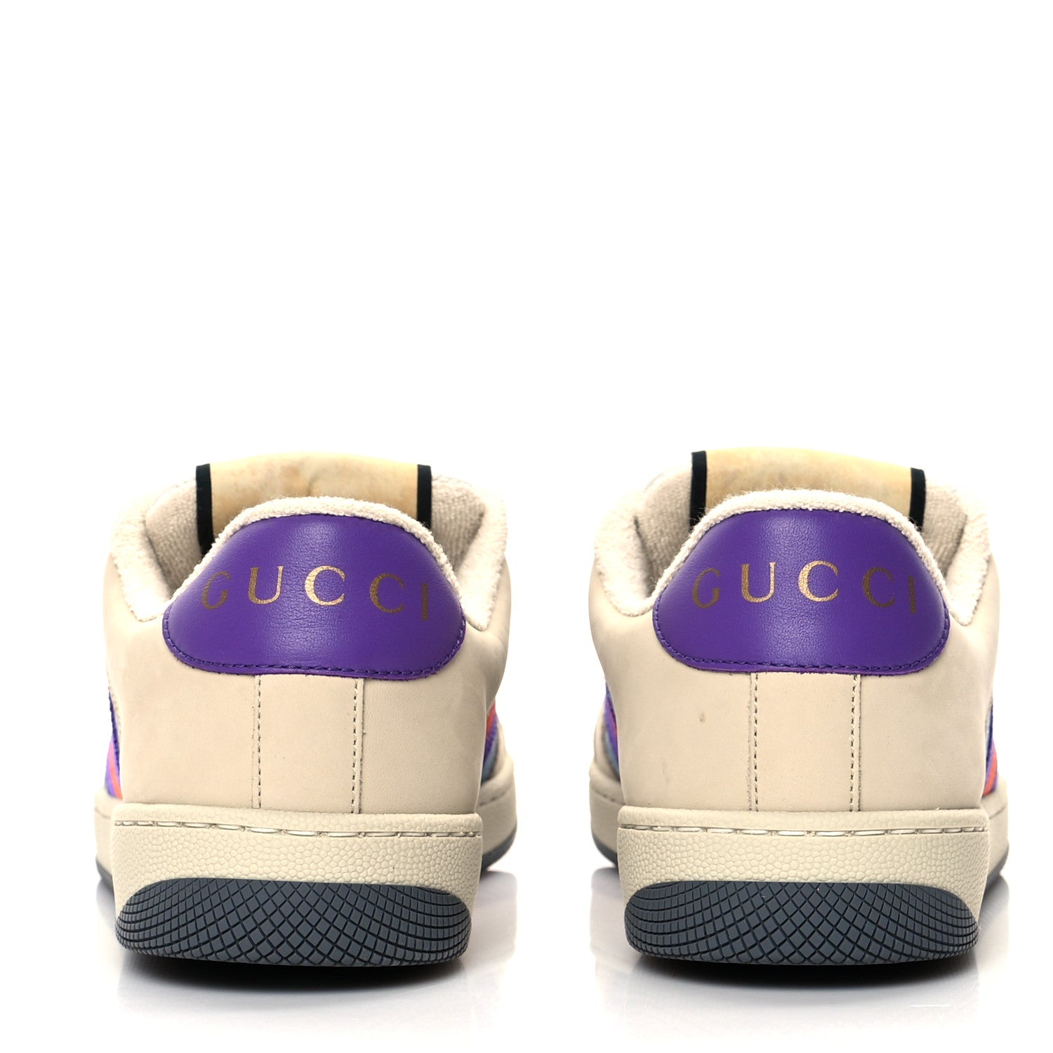 Gucci Calfskin Lame GG Monogram Web Womens Screener Sneakers 36 Blue Silver Dusty Milk Shine Purple 5 of 11