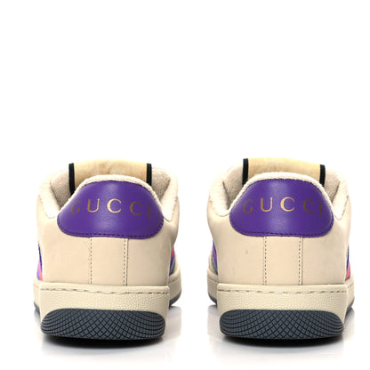 Gucci Calfskin Lame GG Monogram Web Womens Screener Sneakers 36 Blue Silver Dusty Milk Shine Purple 5 of 11