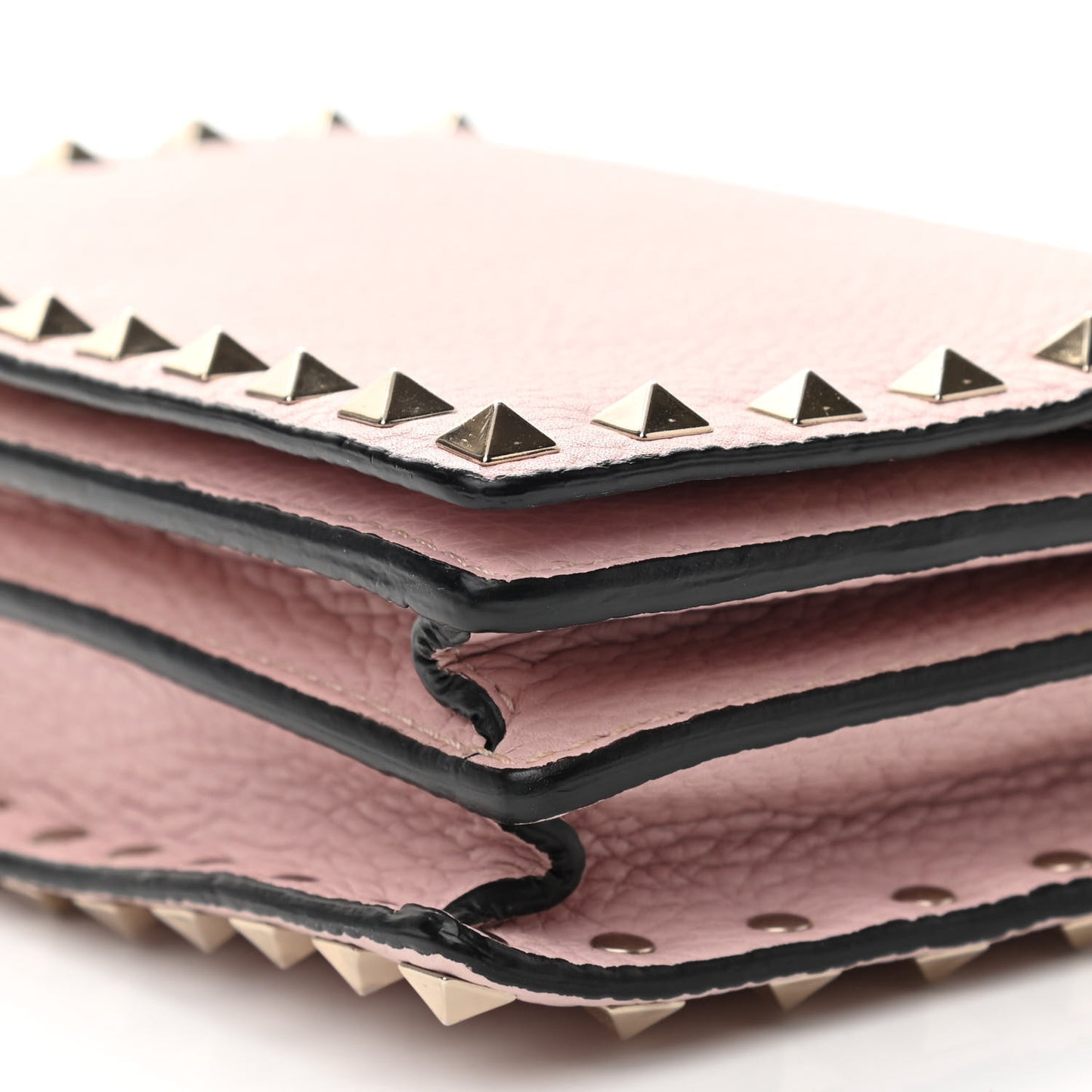 Pebbled Calfskin Rockstud Wallet on Chain Water Rose