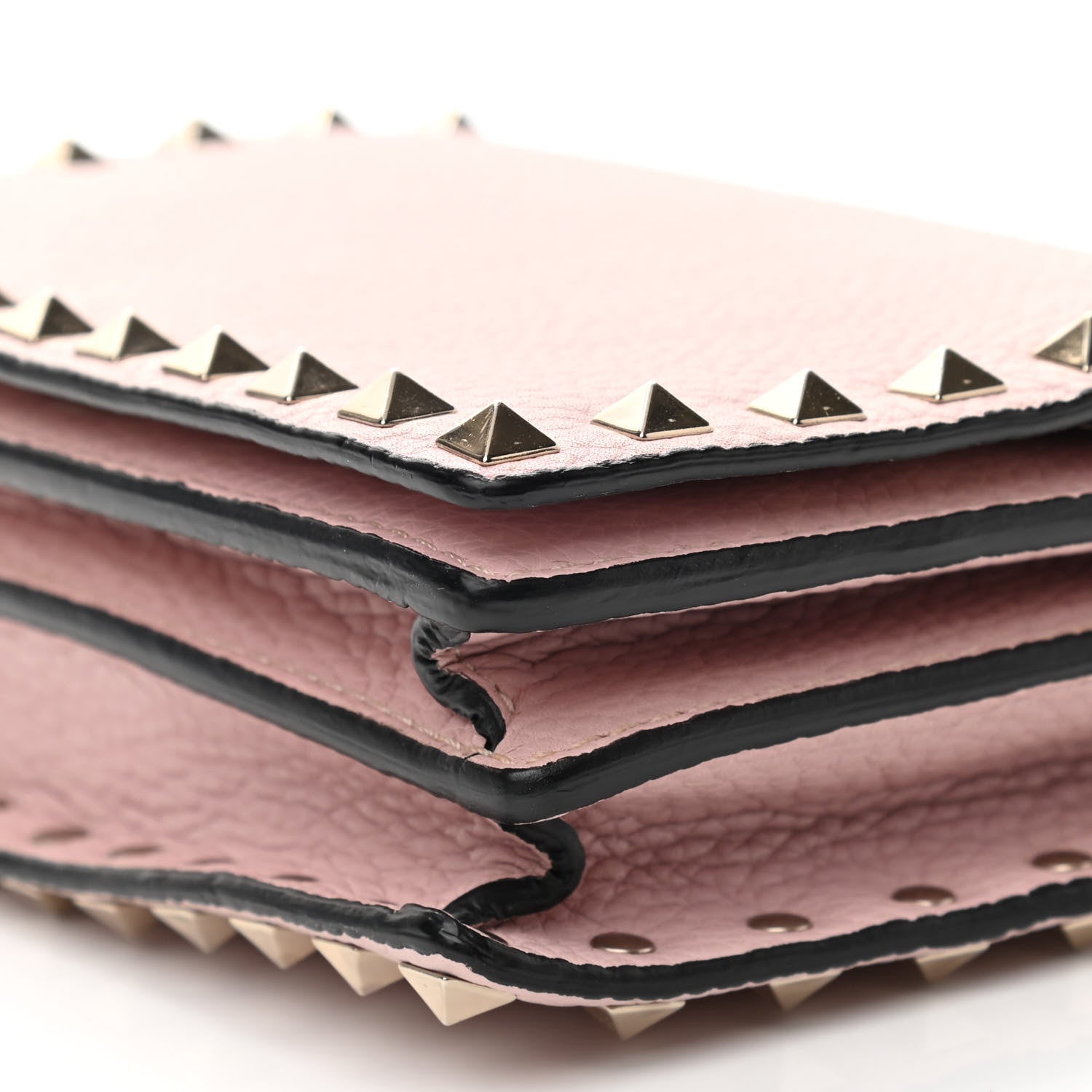 Valentino Garavani Pebbled Calfskin Rockstud Wallet on Chain Water Rose 8 of 9