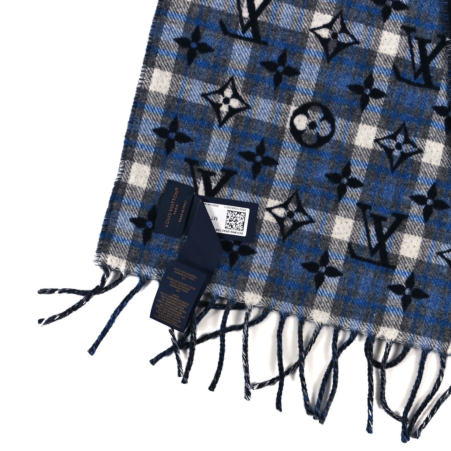 Louis Vuitton Cashmere Monogram Gradient Tartan City Scarf Blue 3 of 3