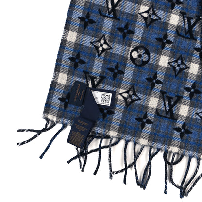 Louis Vuitton Cashmere Monogram Gradient Tartan City Scarf Blue 3 of 3