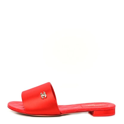 Chanel Satin Mule Sandals 39.5 Red 1 of 9