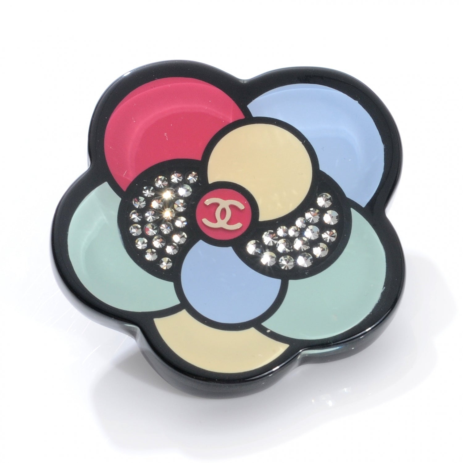 Chanel Resin Crystal CC Camellia Pin Brooch 1 of 5