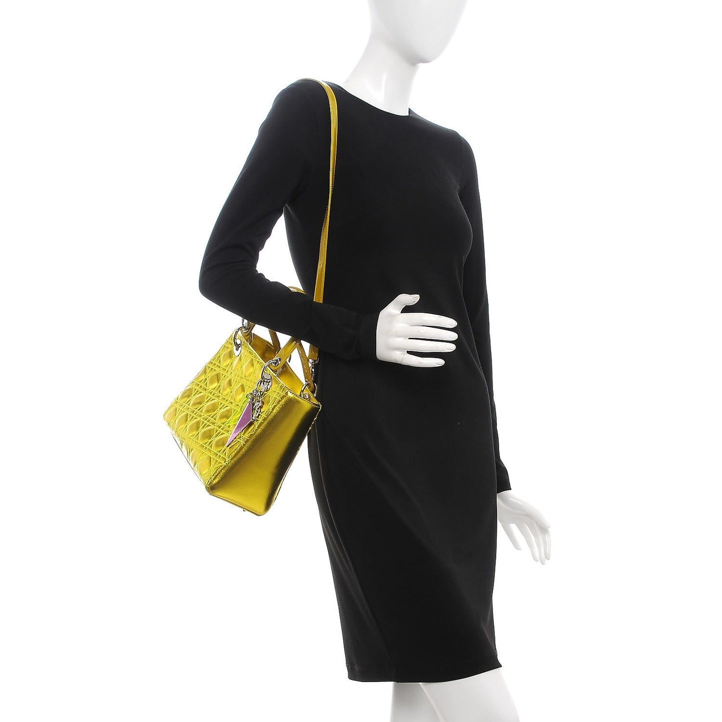 Metallic Lambskin Cannage Medium Anselm Reyle Lady Dior Yellow